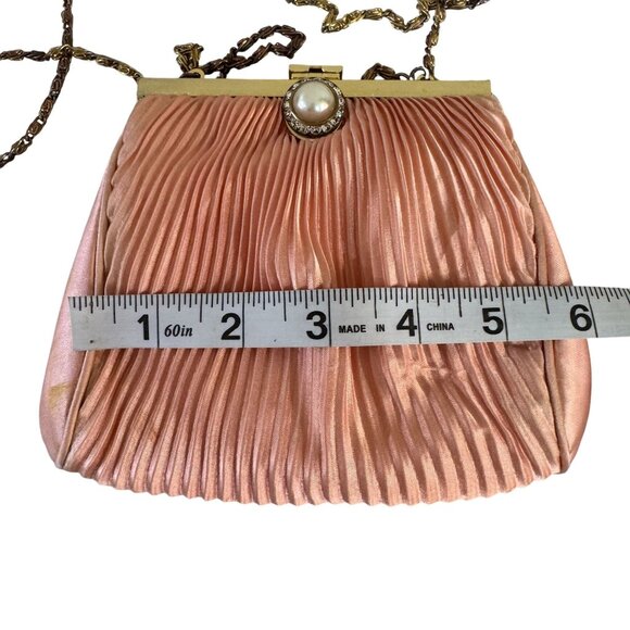 Vintage Unbranded Womens Pink 80s Silk Gold Hardware Rhinestone Shoulder Bag S - Picture 9 of 10